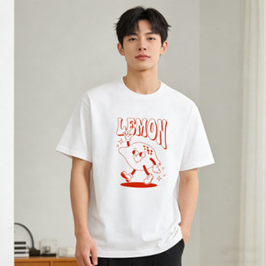 Camiseta blanca con estampado de dibujos animados de limón para hombre, manga corta, 100% algodón, transpirable, estilo streetwear Q225 - Product Image 1