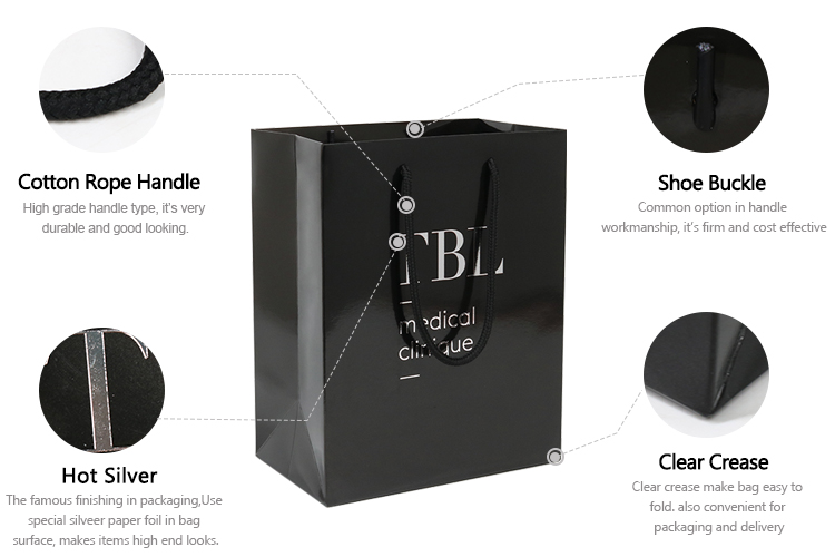 Flat bottom embossed gift bag paper for small business