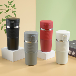 Taza de café portátil de viaje de 380Ml, tazas térmicas de doble pared de acero inoxidable, taza de café aislada con funda de PU - Product Image 1