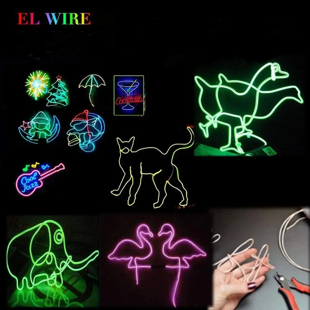 1M 3M 5M El Draad Neon Gloeiende Strobing Elektroluminescerende Light El Wire Battery Pack Voor Partijen En kerst Decoratie