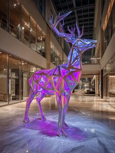 Escultura de <span class=keywords><strong>Panda</strong></span> Geométrica para Exteriores, Instalación Artística Iridiscente que Cambia de Color para Espacios Públicos - Product Image 4