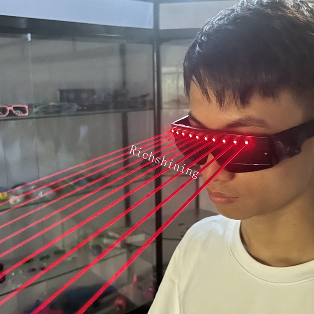 RICHSHINING Low MOQ Rechargeable 650nm Red Laser LED Party Glasses with 10 Beams for DJ Stage Show in Night Clubs for Halloween