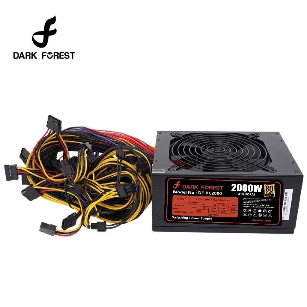 DARK FOREST 2000W ATX Power Supply Support 8 Graphics Cards Max Active PFC 80PLUS GOLD PSU