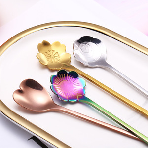 Cuillère à mélange de thé et de crème glacée en acier inoxydable, cuillère à Long manche en forme de fleur pour Souvenirs de mariage <span class=keywords><strong>cadeaux</strong></span> <span class=keywords><strong>d</strong></span>'invités - Product Image 6