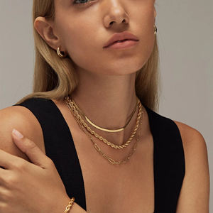 שרשרת שכבת נייר מצופה זהב 18 קראט עבור נשים עמיד למים שרשרת ברזל נירוסטה נחש הרינקה - Product Image 4