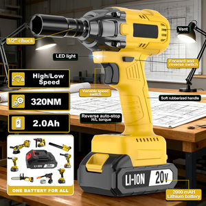 Lithium Ion 20V Heavy Duty Brushless Cordless Impact Wrench 320Nm 500W 1/2 Inch Drive Industrial DIY Use With 2.0Ah <b>Battery</b> CW-2 - Product Image 2