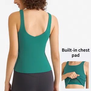 Deep U Back Workout Yoga Vest Gym Tank Tops Mujeres Naked Feel Fitness Sport Camisetas sin mangas con sujetador incorporado Top Active Wear