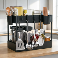 Étagère de rangement coulissante double couche pour évier, boîte de rangement de cuisine, support multifonctionnel de comptoir pour assaisonnements