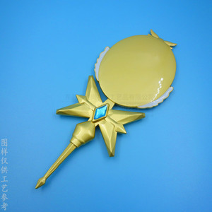 Metal Makeup <b>Mirror</b> Round Matte Gold Geometric Handle With Blue Gem Anime Theme Home Use - Product Image 3
