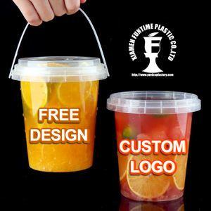 24/32/48oz Wholesale Plastic Drink Pail Fruit Tea Bucket Custom Logo Party Slush Ice Bucket Container with Handle with Lid - Product Image 1