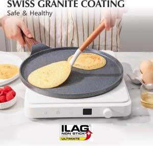 Сковорода для блинов и доса с антипригарным гранитным покрытием, плоская, с ручкой, не нагревающейся, совместимая с индукцией, металлическая - Product Image 3