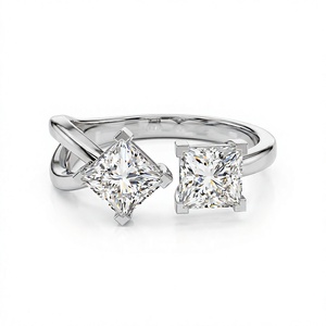 Toi Et Moi 18K 14K Gold Plated Princess Cut Lab Grown Diamond Ring Open Cuff Two <b>Stones</b> Ring Women's CVD Diamond Engagement Ring - Product Image 2