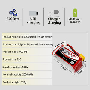 공장 <span class=keywords><strong>903475</strong></span> 14.8V 2000mAh 리튬 이온 배터리 팩 원격 제어 굴삭기 큰 장난감 자동차 배터리 작동 기차 세트 - Product Image 3
