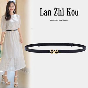 Cinturón de cuero genuino para mujer, cinturón que combina con todo, vestido largo negro decorativo elegante de alta calidad a la moda fino con cintura de vestido - Product Image 3