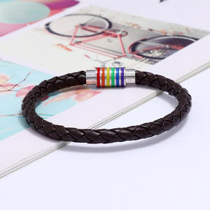 สร้อยข้อมือลาย LGBT สีรุ้งสำหรับผู้ชายผู้หญิงสร้อยข้อมือหนัง PU แบบถักทอเคลือบสีสำหรับคู่รักเกย์ - Product Image 5