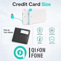 QSF 2600mAh Power Bank de taille carte de crédit ultra-mince, chargeur de téléphone avec câble Micro USB intégré, cadeau promotionnel, vente en gros personnalisée