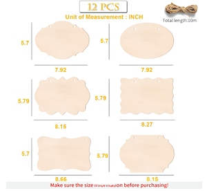 12 plaques rectangulaires en bois brut à suspendre pour porte, à brûler, à peindre, pour enseignes DIY - Product Image 2