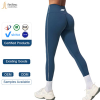 Leggings de yoga en nylon brossé avec logo personnalisé, sans couture avant, avec bande réfléchissante, pantalon de sport taille haute sculptant les fesses, vente en gros
