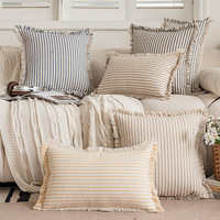 Housse de coussin de canapé en coton et lin de haute qualité, housse de coussin 45x45 à rayures et pompons