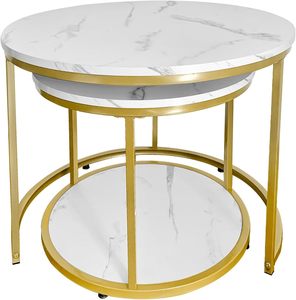 Ensemble de tables basses rondes imbriquées en marbre de style nordique moderne et luxueux pour la maison, l'appartement, le bureau, le bar, meubles parfaits pour le salon - Product Image 4