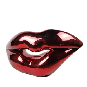 Escultura 3D decorativa en relieve para la boca, barra para colgar en la pared, partes del cuerpo, decoración del hogar, estatua de labios rojos cromados