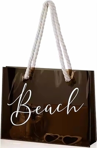 Logo personnalisé rose vif coton épais poignée transparente femmes cadeau de demoiselle d'honneur shopping sac fourre-tout en PVC - Product Image 2