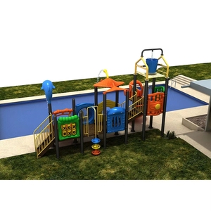 Grand ensemble de jeux aquatiques pour enfants avec <span class=keywords><strong>fontaine</strong></span> à jets et toboggan en plastique, couleur et taille personnalisables, équipement de jeux extérieur - Product Image 6