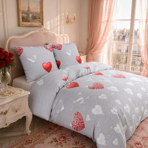Poland Stock Romantic Heart Cotton <b>Bedding</b> Set Grey <b>Red</b> Lace Duvet Cover for wholesale and EU Dropshipping 3pcs - Product Image 5