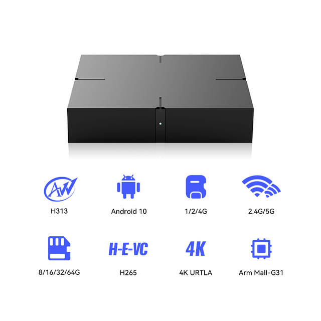 JUNUO Allwinner H313 2GB 16GB Android 10.0 TV Box Quad Core 4K 60fps Media Player Android TV BOX