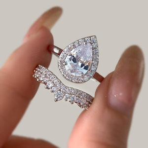 Pear Shape Zircon Brass Gemstone Engagement <b>Ring</b> <b>Set</b> with Zirconia 18K <b>Gold</b> & Rhodium Plated for Women Party & Anniversary - Product Image 6