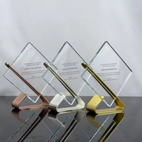 Trophée en cristal transparent personnalisé avec support métallique pour récompenses événementielles