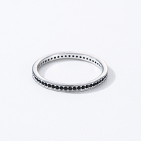 Ailmay 925 Sterling Silver Trendy Black Zircon Hoop Earrings Rings For Women Party Gothic Style Jewelry Set