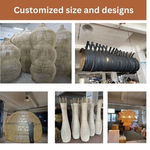 Custom Rattan <strong>Cluster</strong> Chandelier Large Woven Pendant <strong>Light</strong> for Hotel Lobby Villa Staircase Hospitality Project - Product Image 5