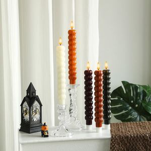 Bougie électronique LED en plastique faite à la main en forme de citrouille d'Halloween, accessoires de décoration pour fête fantôme, arrangement d'ambiance - Product Image 1