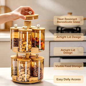 Ensemble de 8 bocaux de conservation rotatifs en verre borosilicate de 350 ml, multi-usages, hermétiques, pour la cuisine - Product Image 2