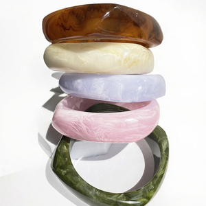 <b>Hot</b> Selling TRENDY Women's Geometric Square Bangle Waterproof Marble Texture Colored Resin Jewelry - Product Image 2