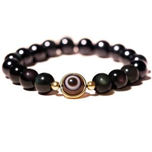 8/10mm Feng Shui Wealth Black Obsidian Elastic <b>Bracelet</b> Natural Obsidian <b>Crystal</b> Eye Beaded Jewelry for Women for Anniversaries - Product Image 1