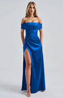 Vestido Largo Formal de Fiesta con Hombros Descubiertos y Abertura Alta para Mujer, Gran Venta