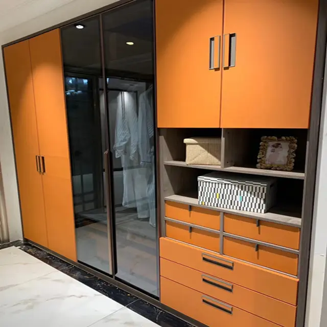 गर्म बिक्री उच्च गुणवत्ता अनुकूलित नारंगी/बेडरूम के लिए अधिक रंग लकड़ी के बेडरूम अलमारी डिजाइन