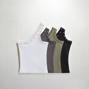 Top Corto Sexy de Un Solo Hombro para Mujer, Estilo Urbano, Sin Mangas, Acanalado, Estilo Y2K, Grunge Punk, Asimétrico, Casual, Ajustado - Product Image 3