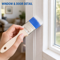 Pinceau plat durable de 1,5 pouce à poils synthétiques, manche en bois dégradé bleu-blanc, virole argentée, pinceau de précision pour les coins