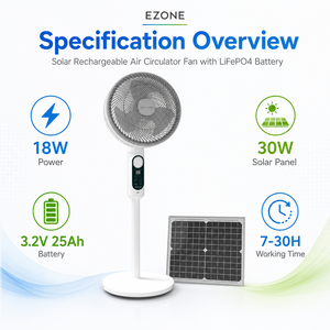 Ventilatore a piantana ricaricabile solare EZONE MJ-SF02 30W con pannello solare, ricarica USB, batteria LiFePO4, <span class=keywords><strong>dimensioni</strong></span> 350x1060mm - Product Image 3