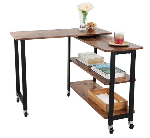 YQ JENMW Office or Bedside 360 Degree Free Rotation Sofa Desk Side Table Rotation Rolling Table Computer Desk