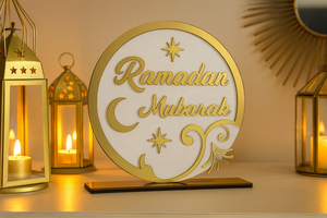 PAFU islamico Eid Ramadan decorazione del tavolo per la casa elegante a <span class=keywords><strong>mezzaluna</strong></span> e stelle Ramadan decorazione del tavolo oro e bianco Ramadan Mubarak - Product Image 5