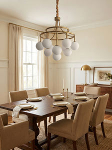 Lustre moderne nordique pour salle à manger, en laiton doré, avec globe en verre blanc, LED, et abat-jour en tissu de luxe, lampe suspendue Magic Bean - Product Image 2