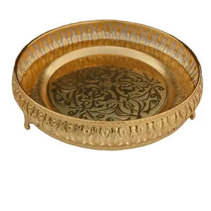 Metal Arab hot sale gold round candy fruit tray for home wedding decoration