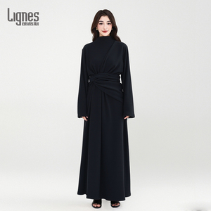 Islamic Muslim <strong>Dress</strong> Flowy Polyester <strong>Dress</strong> Eid Satin Abaya Lightweight Satin <strong>Dress</strong> With A Unique Shoulder Design - Product Image 4