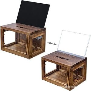 Caja de madera retro con panel de vidrio, caja de almacenamiento de dinero de madera maciza para propinas o donaciones - Product Image 2