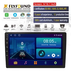 Flysonic-reproductor Multimedia con pantalla táctil para salpicadero de coche, Radio Estéreo Universal 2 Din de 9/10 pulgadas, Android 8, IPS, audio