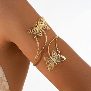 Brazalete de apertura ajustable chapado en oro, joyería de moda para el cuerpo, brazalete de mariposa de Metal para mujer - Product Image 3